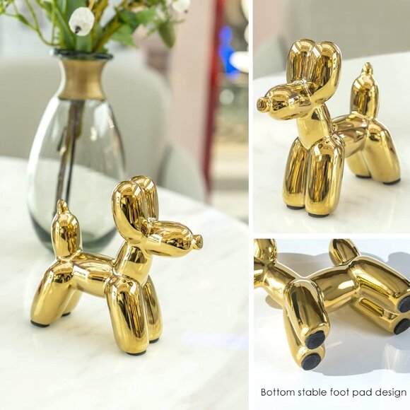 Balloon Dog Statue Small Cute Ceramic Decor for Home or Office Golden Balloon - Picture 6 of 9
